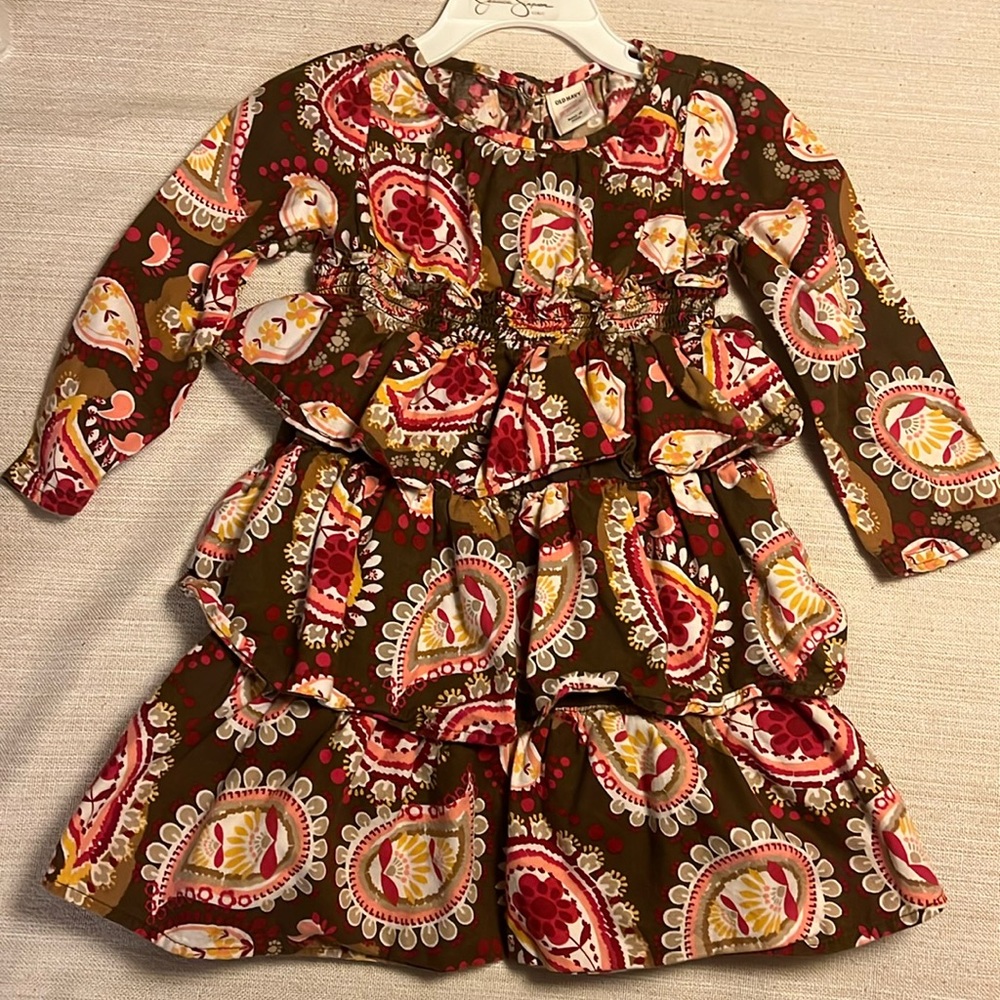Paisley long sleeve ruffle dress